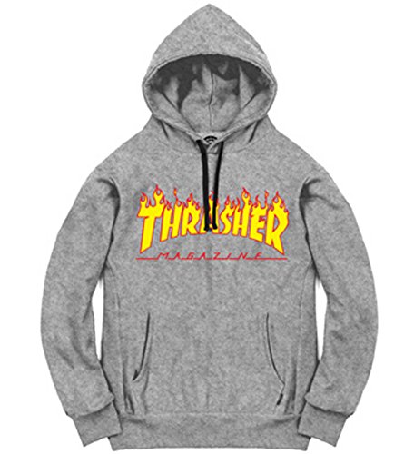 Thrasher Herren Truflp05754 Kapuzenpullover, Grau (Grau Melange/Flammen), M von Thrasher