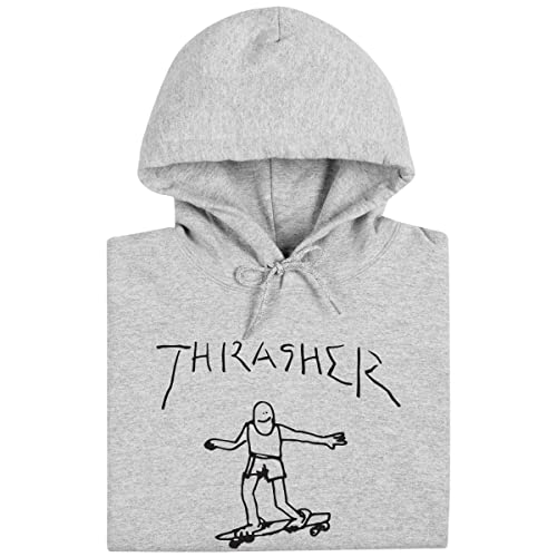 Thrasher Pullover Kapuzen-Sweatshirt Gonz Logo Skate Sweatshirt, Grau/Schwarz, Größe: X-Large, GRAU, X-Large von Thrasher