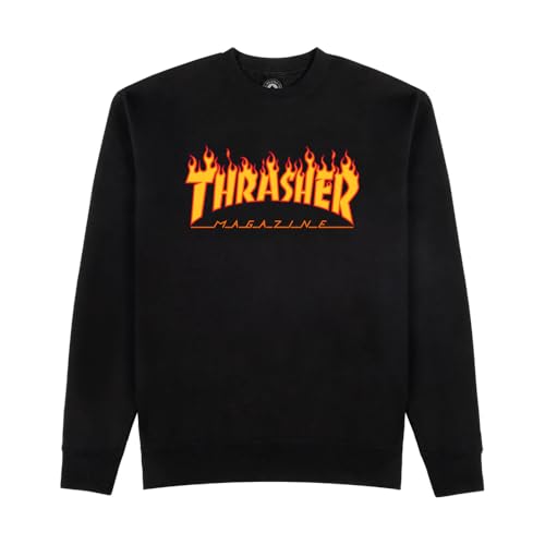 Thrasher Skateboard Magazine Crewneck Sweatshirt Flame Logo Skate Sweatshirt, Schwarz, Large von Thrasher