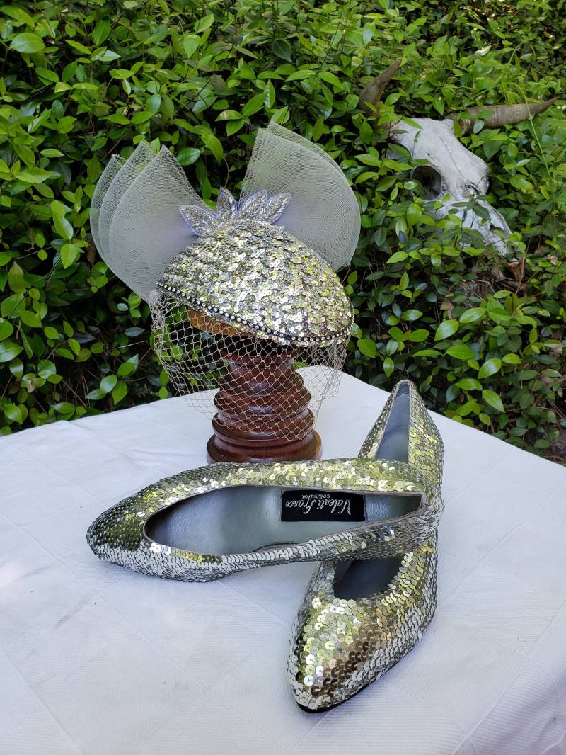 Vintage Silver Sequin Valenti Franco Collection 80S Kätzchenpumpe Größe 6 von ThreadHoundVintage