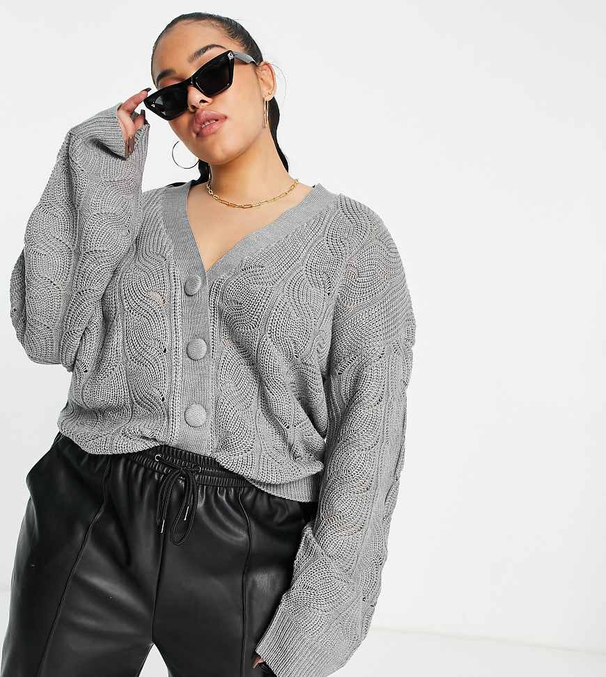 Threadbare Plus - Astrid - Strickjacke in Grau mit Muster von Threadbare Plus