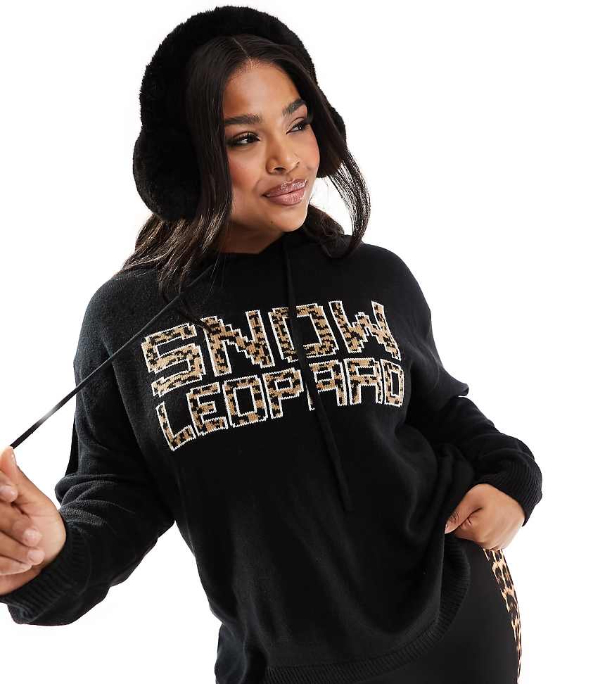 Threadbare Plus - Ski-Kapuzenpullover mit Leopardenmuster-Schwarz von Threadbare Plus