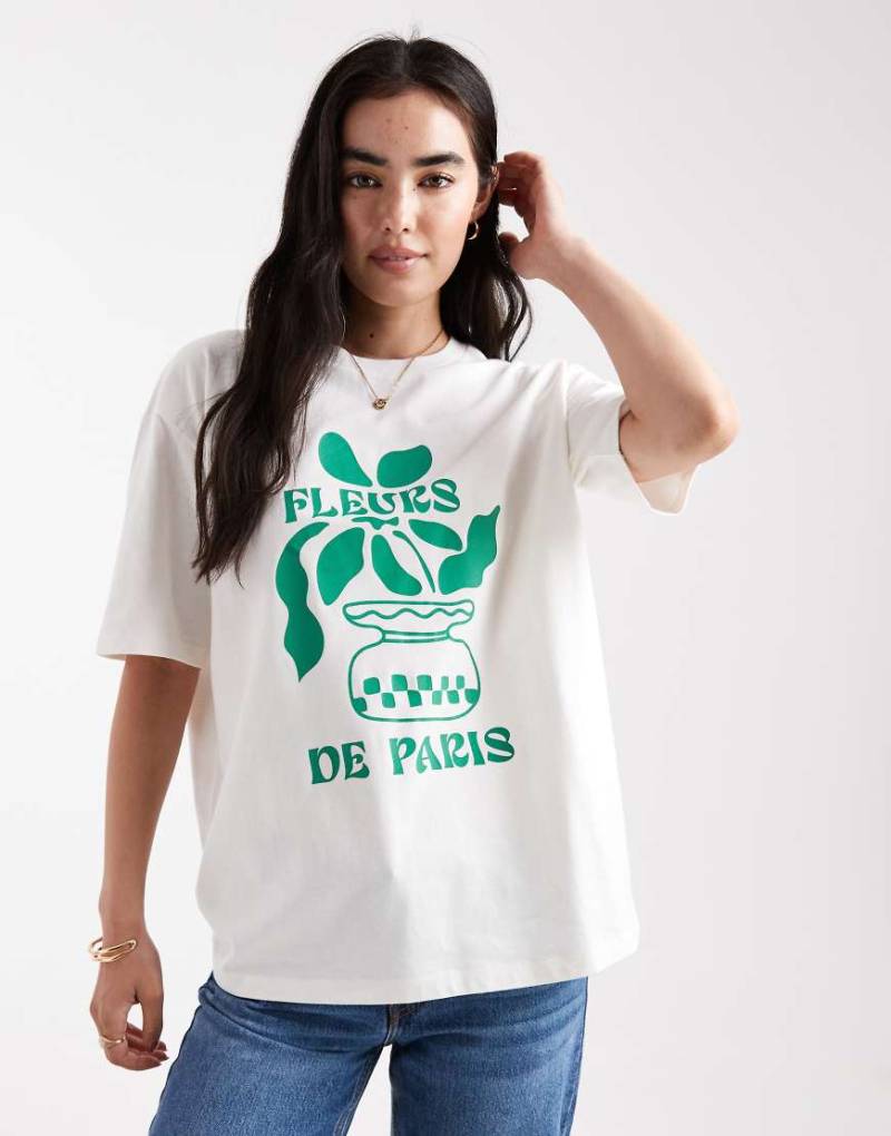 Threaadbare - Baumwoll-T-Shirt in Ecru mit „Fleurs"-Motivprint-Weiß von Threadbare