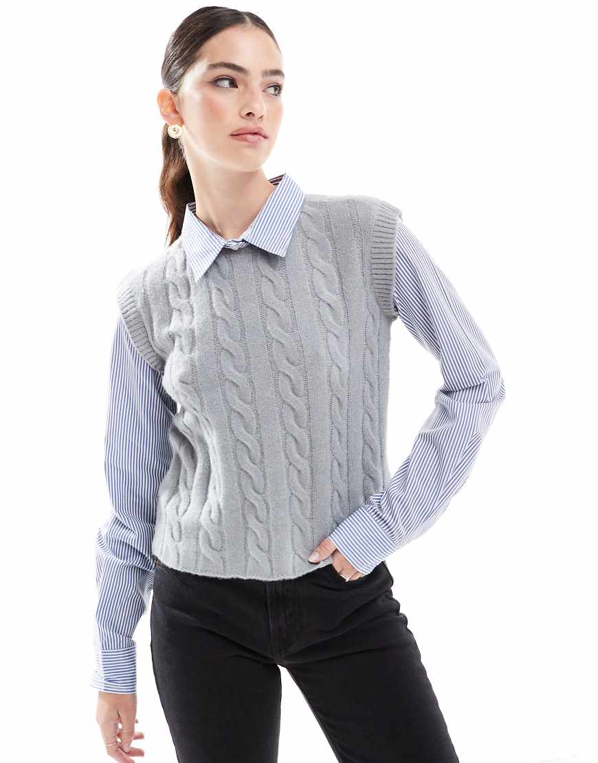 Threadbare - 2-in-1-Pullover und Hemd in meliertem Grau und Blau von Threadbare