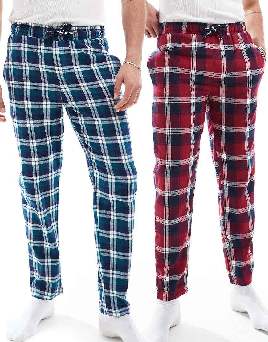 Threadbare - 2er-Pack Lounge-Hosen mit Karomuster-Bunt von Threadbare