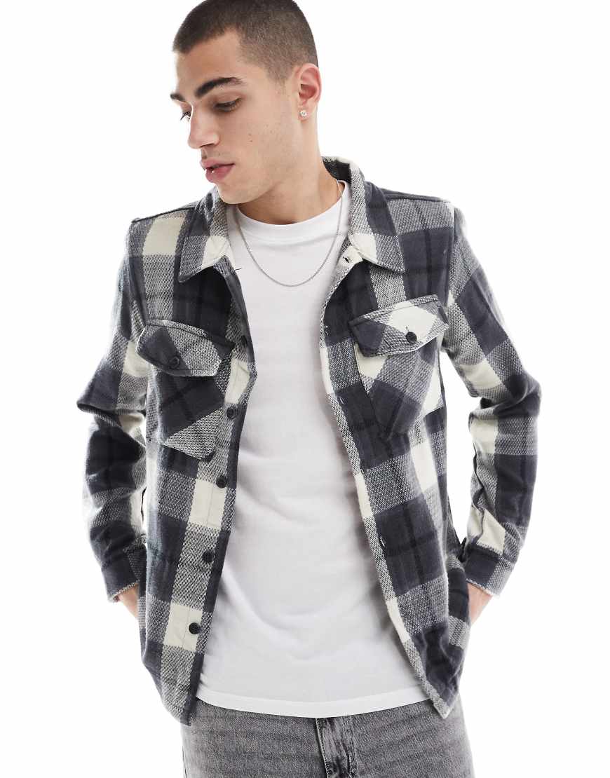 Threadbare - Angeraute Hemdjacke mit schwarzem Karomuster von Threadbare