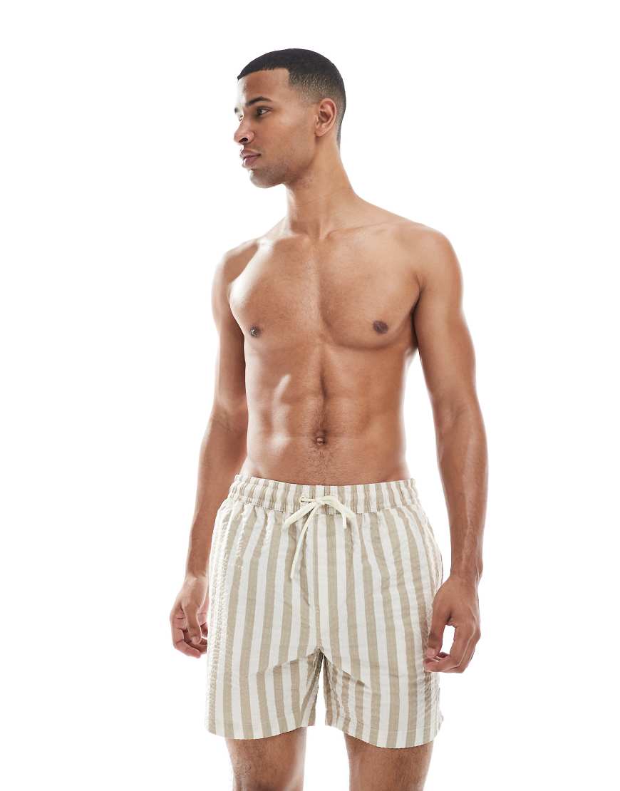 Threadbare - Badeshorts mit Streifen in Steinbeige und Weiß-Neutral Threadbare - Badeshorts mit Streifen in Steinbeige und Weiß-Neutral von Threadbare