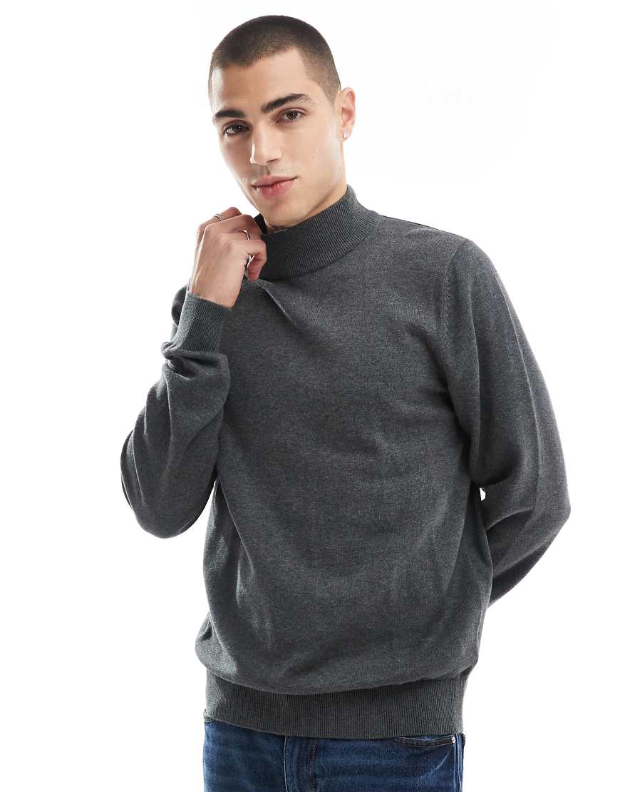Threadbare - Baumwollpullover in Anthrazit mit Stehkragen-Grau Threadbare - Baumwollpullover in Anthrazit mit Stehkragen-Grau von Threadbare