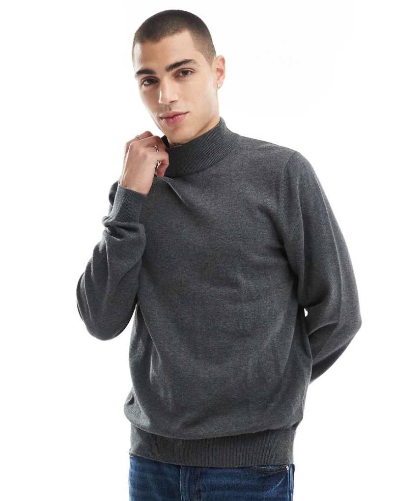 Threadbare - Baumwollpullover in Anthrazit mit Stehkragen-Grau von Threadbare