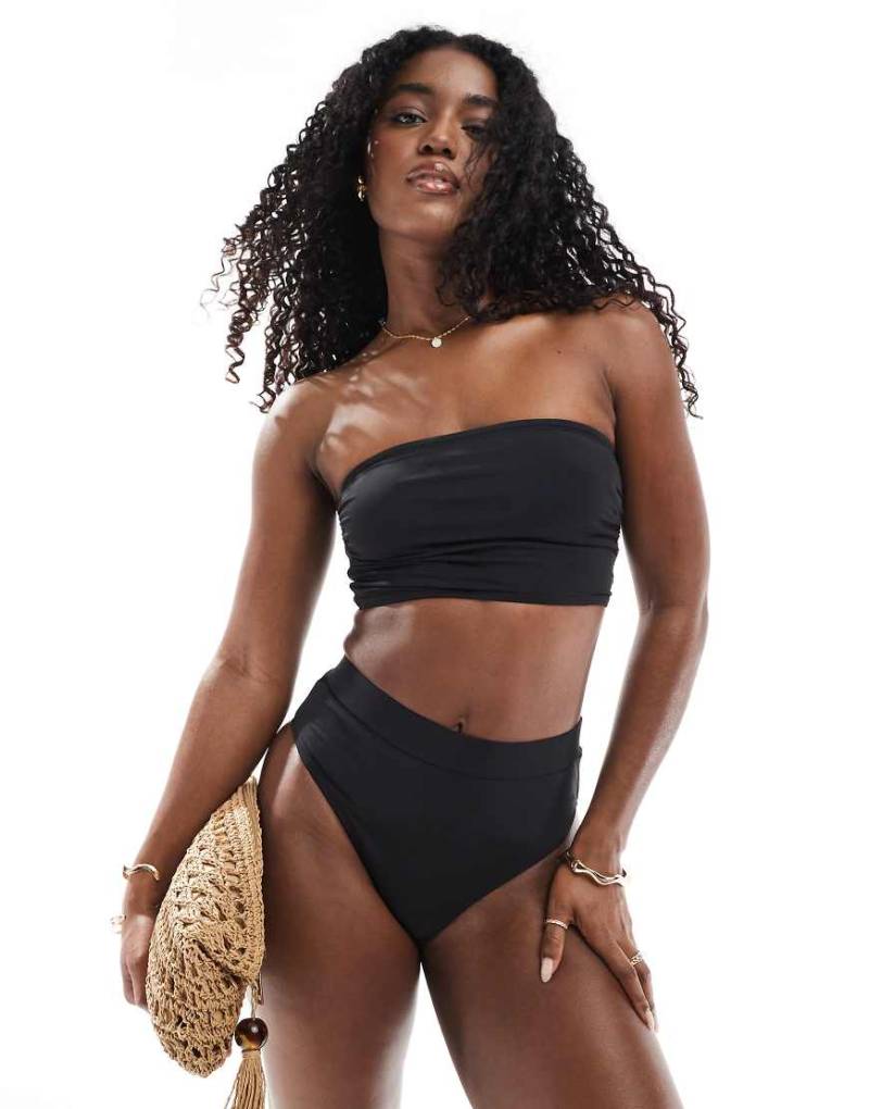 Threadbare - Bikini in Schwarz mit trägerlosem Bikinioberteil und Bikinihose mit hohem Bund von Threadbare