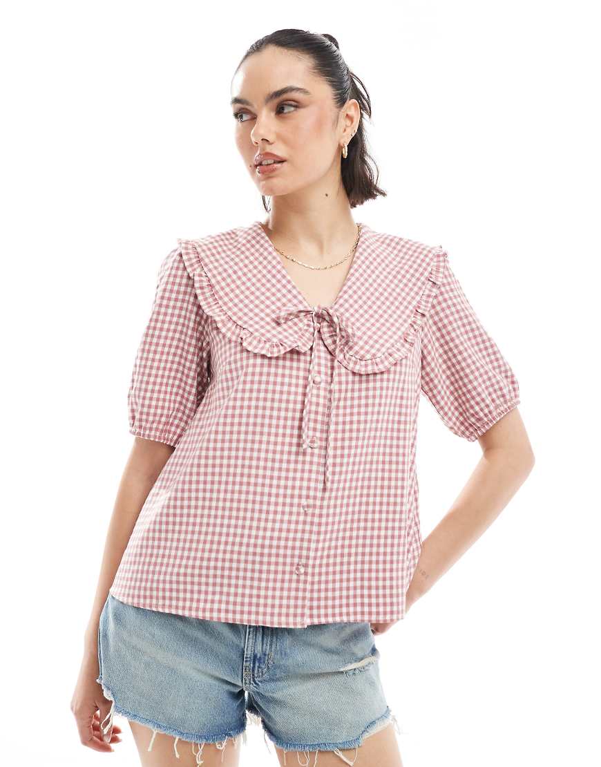 Threadbare - Bluse mit rosafarbenem Vichykaro-Print und Oversize-Kragen Threadbare - Bluse mit rosafarbenem Vichykaro-Print und Oversize-Kragen von Threadbare