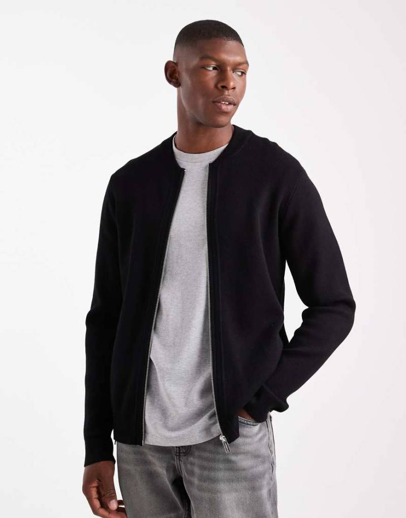 Threadbare - Bomber-Strickjacke in Schwarz mit Reißverschluss Threadbare - Bomber-Strickjacke in Schwarz mit Reißverschluss von Threadbare