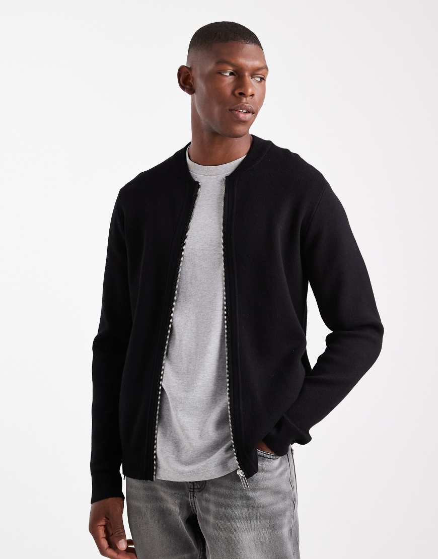 Threadbare - Bomber-Strickjacke in Schwarz mit Reißverschluss Threadbare - Bomber-Strickjacke in Schwarz mit Reißverschluss von Threadbare