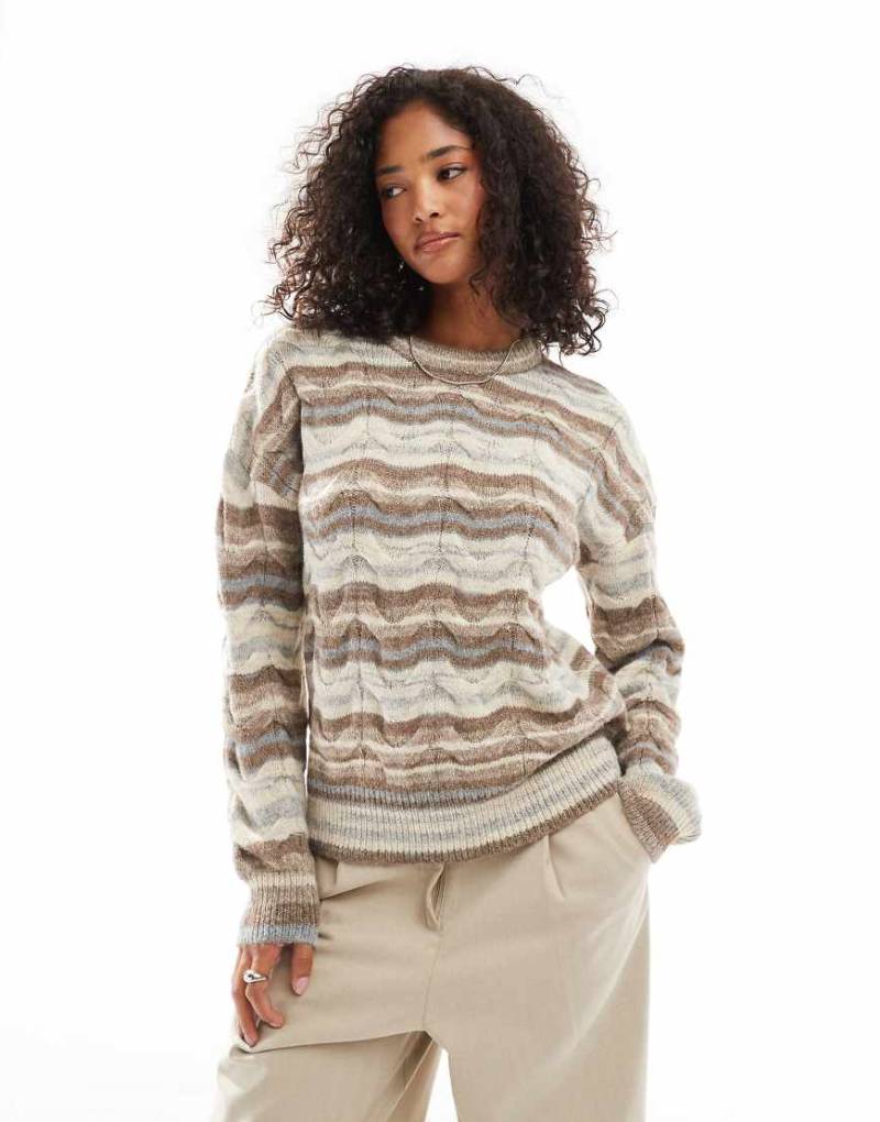 Threadbare - Braun gestreifter Pullover aus schwerem Strick von Threadbare