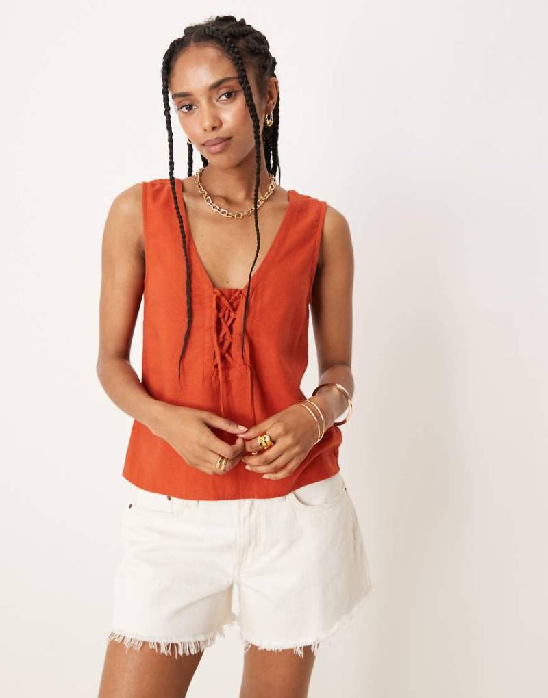 Threadbare - Camisole aus Leinenmix in Dunkelorange von Threadbare
