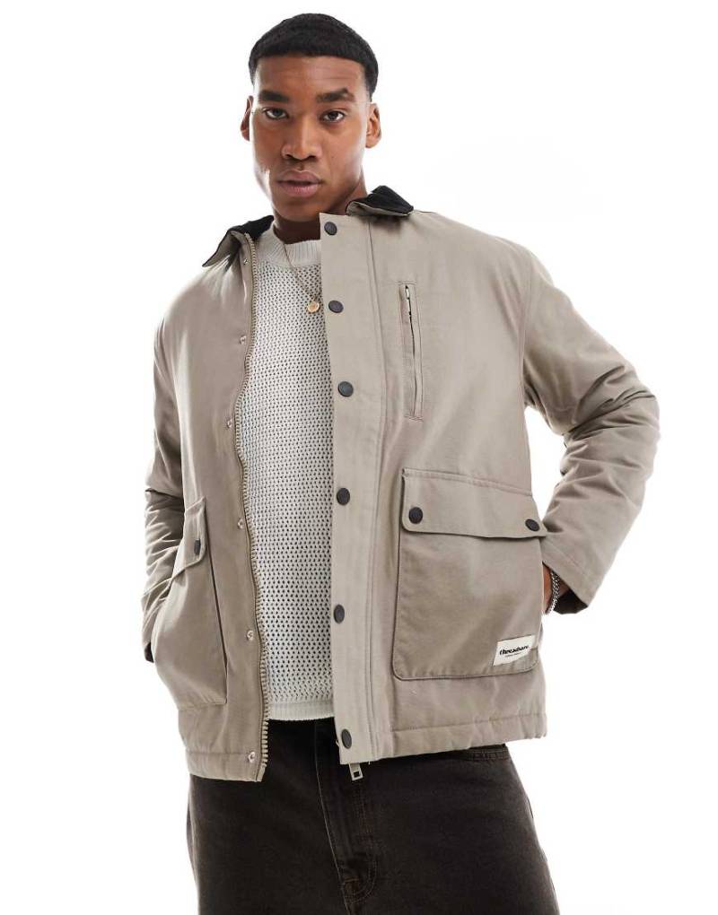 Threadbare - Canvas-Jacke in Pilzbraun mit Cordkragen-Neutral von Threadbare