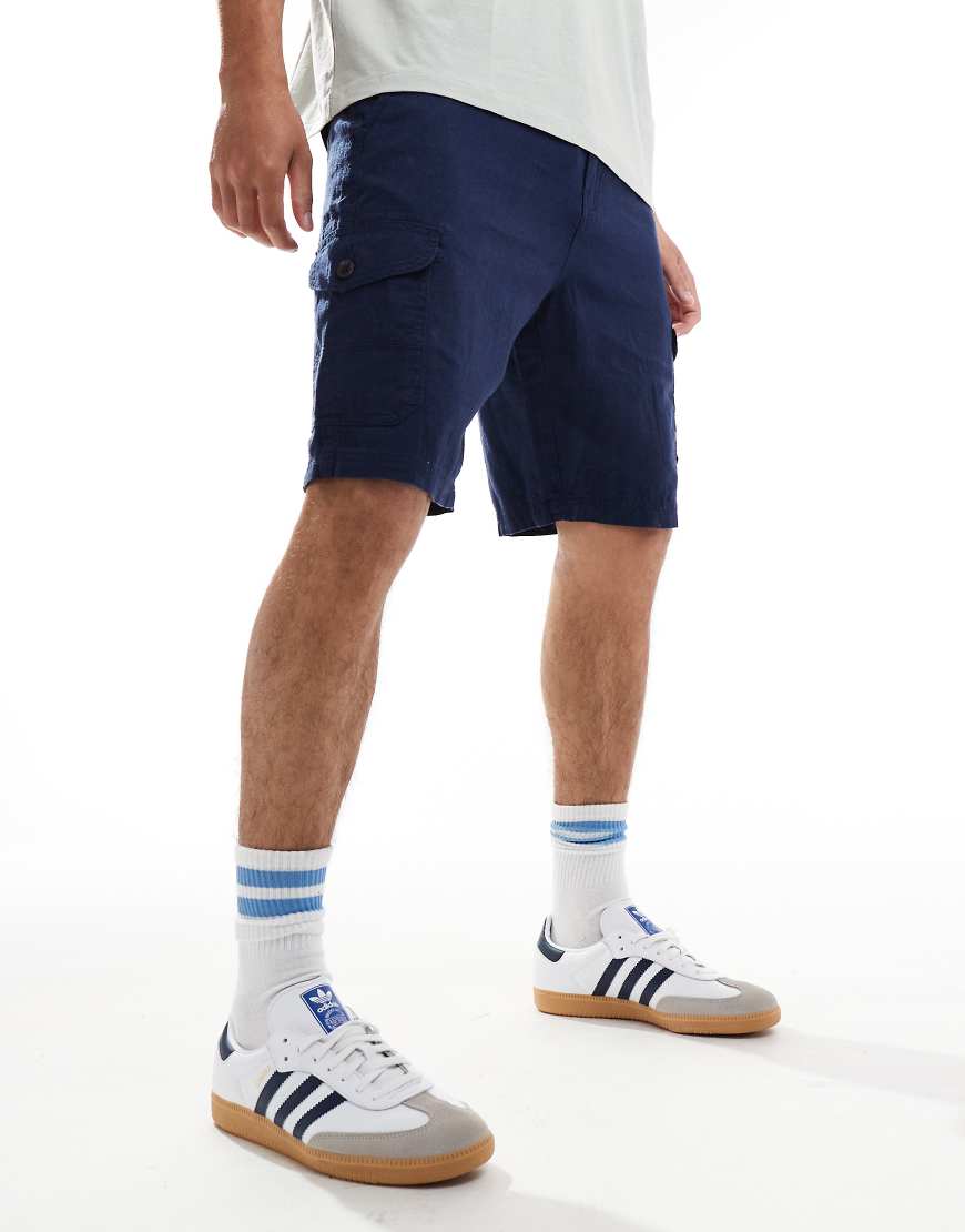 Threadbare - Cargo-Shorts aus Leinen in Marineblau von Threadbare