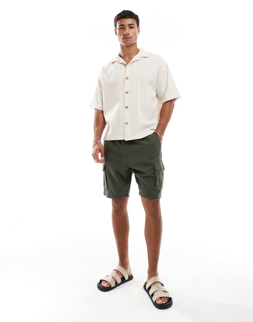 Threadbare - Cargo-Shorts aus khaki Leinenmix mit Taschendetail-Grün von Threadbare