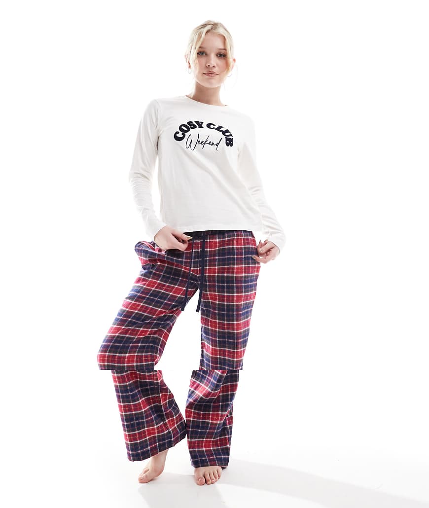 Threadbare - Cosy Club - Langer Pyjama mit karierter Hose mit Streifen-Rot Threadbare - Cosy Club - Langer Pyjama mit karierter Hose mit Streifen-Rot von Threadbare