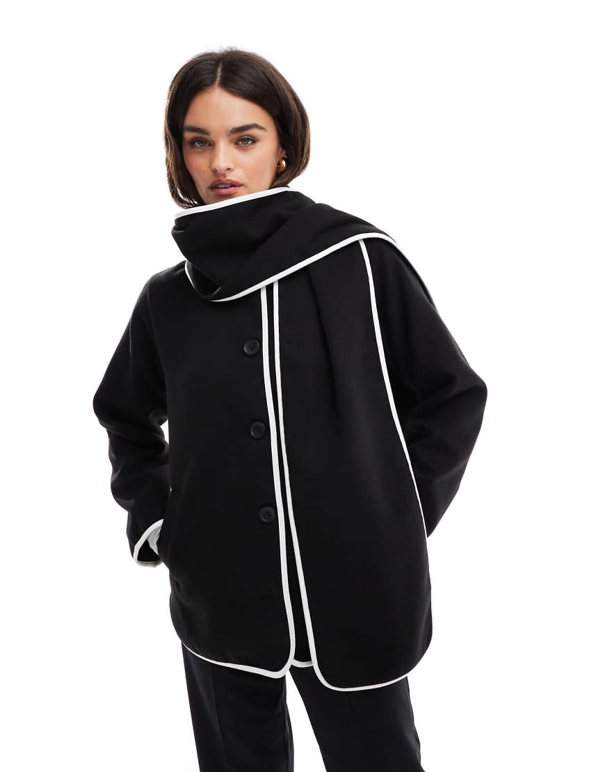 Threadbare - Deckenjacke in Schwarz mit abnehmbarem Schal von Threadbare