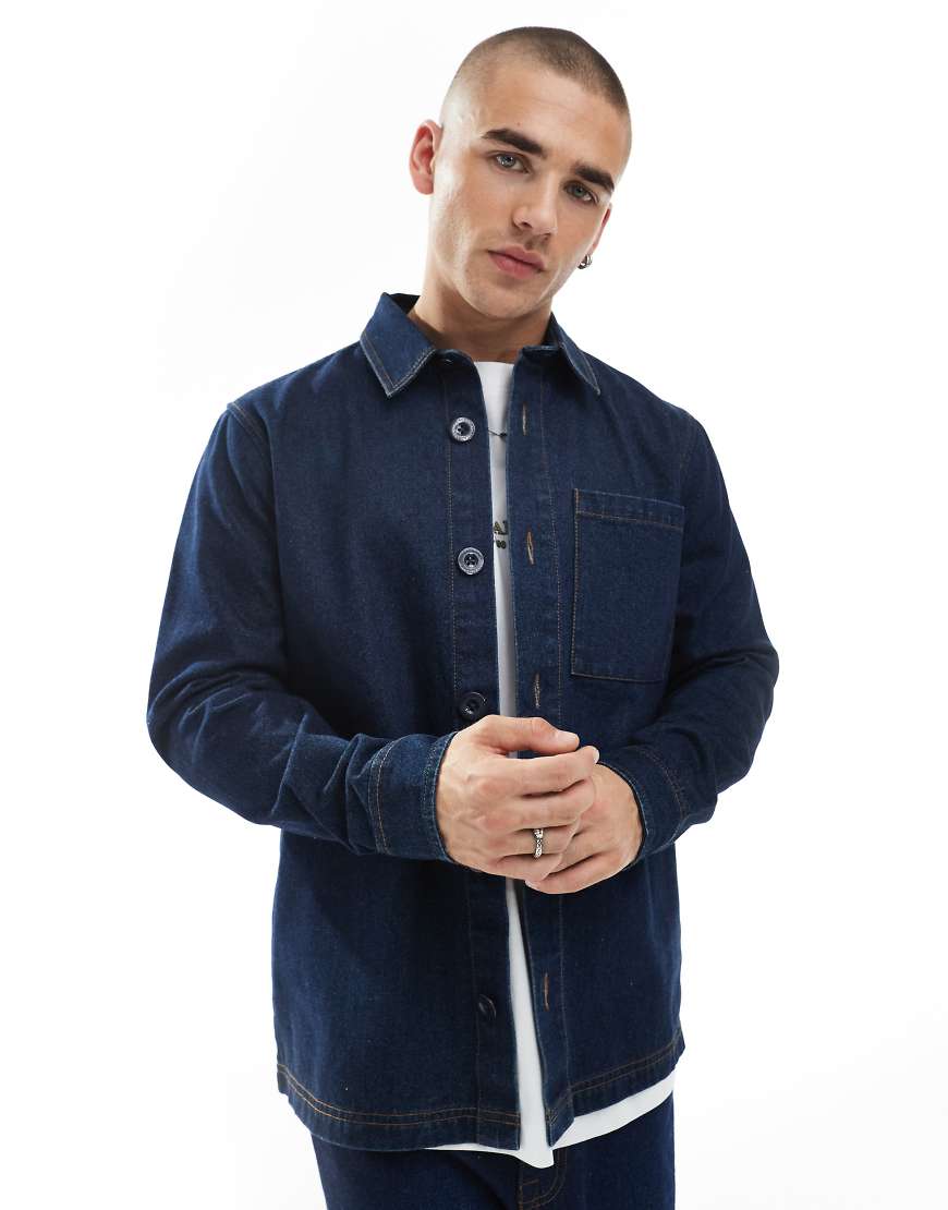 Threadbare - Denim-Hemdjacke in indigoblauer Rinse-Waschung Threadbare - Denim-Hemdjacke in indigoblauer Rinse-Waschung von Threadbare