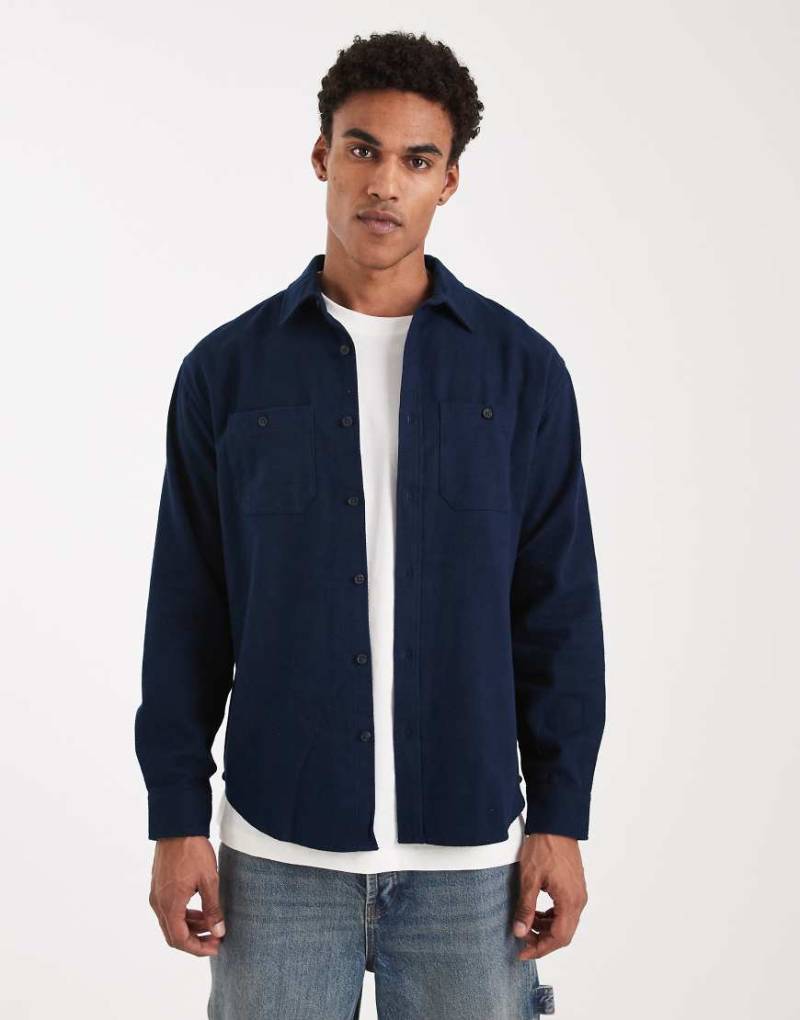 Threadbare - Durchgeknöpftes Hemd aus Baumwolle in Marineblau von Threadbare