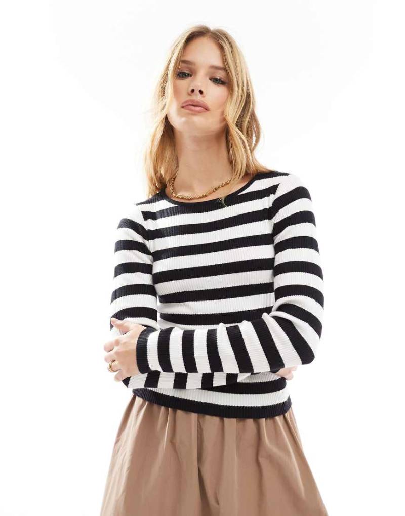 Threadbare - Figurbetonter, gestreifter Pullover in Schwarz und Weiß von Threadbare
