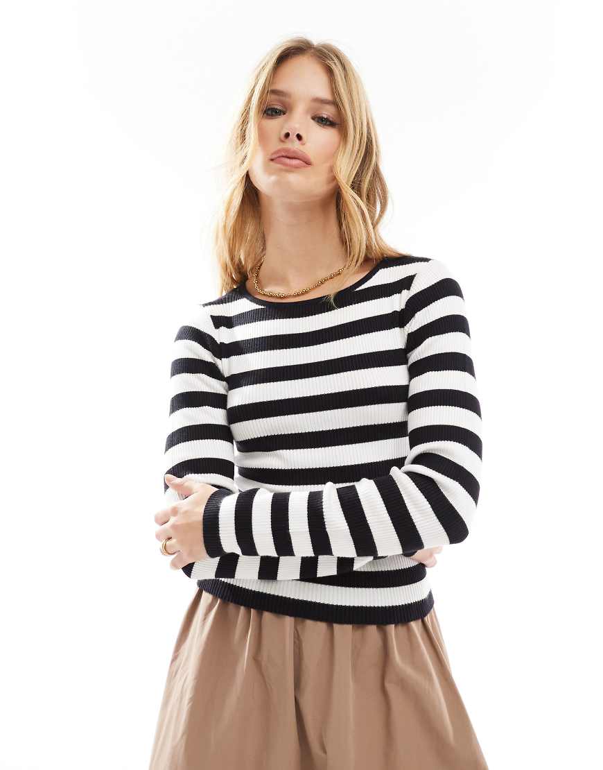 Threadbare - Figurbetonter, gestreifter Pullover in Schwarz und Weiß von Threadbare