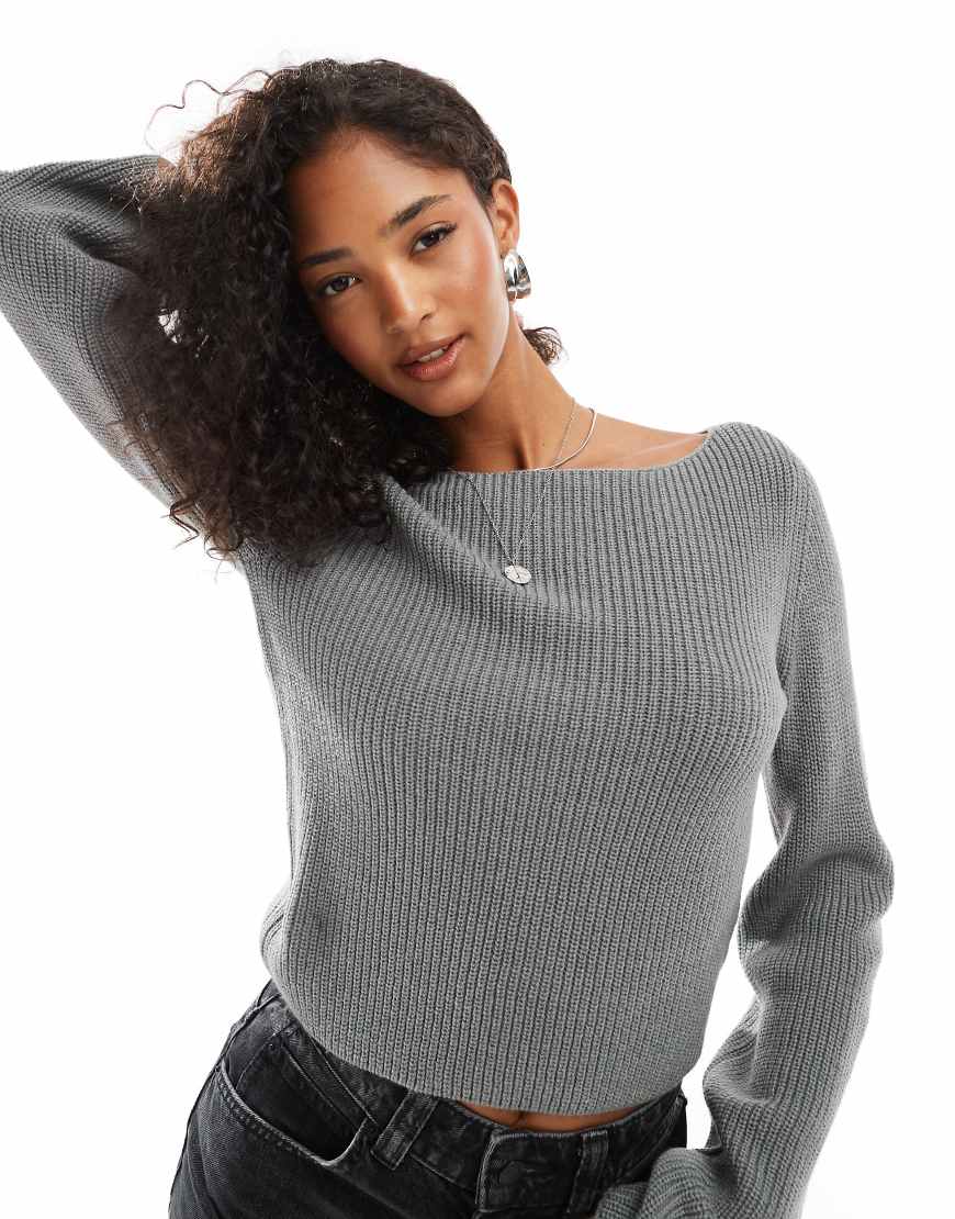 Threadbare - Figurbetonter Pullover in Grau mit Schlitzärmeln von Threadbare