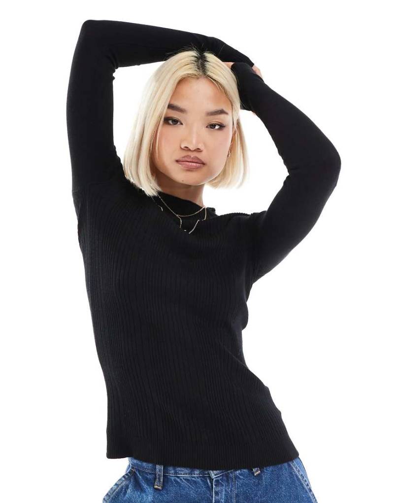 Threadbare - Figurbetonter Pullover in Schwarz mit Rollkragen von Threadbare