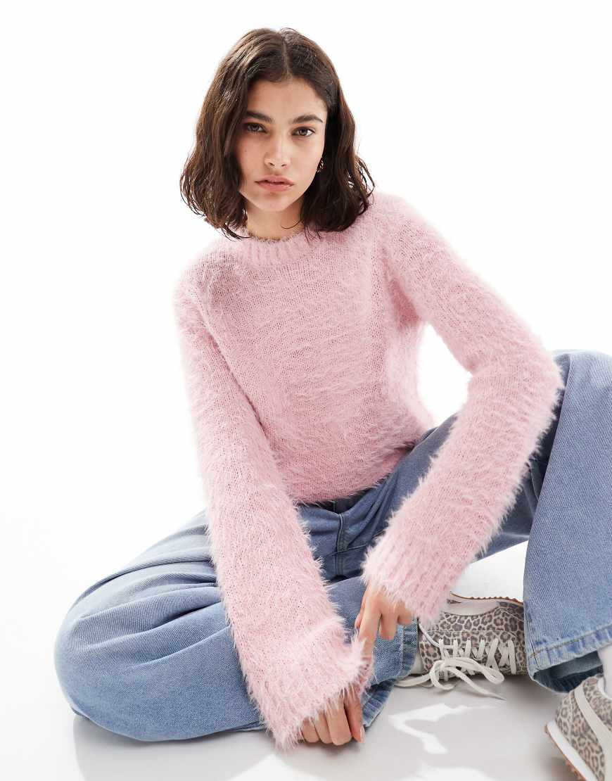 Threadbare - Flauschiger, weicher Pullover in Rosa mit Rundhalsausschnitt von Threadbare
