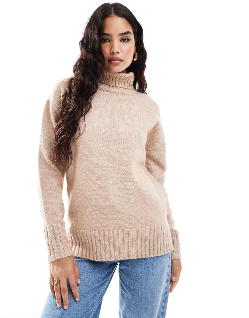 Threadbare - Flauschiger Oversize-Pullover in Taupe mit Rollkragen-Neutral von Threadbare