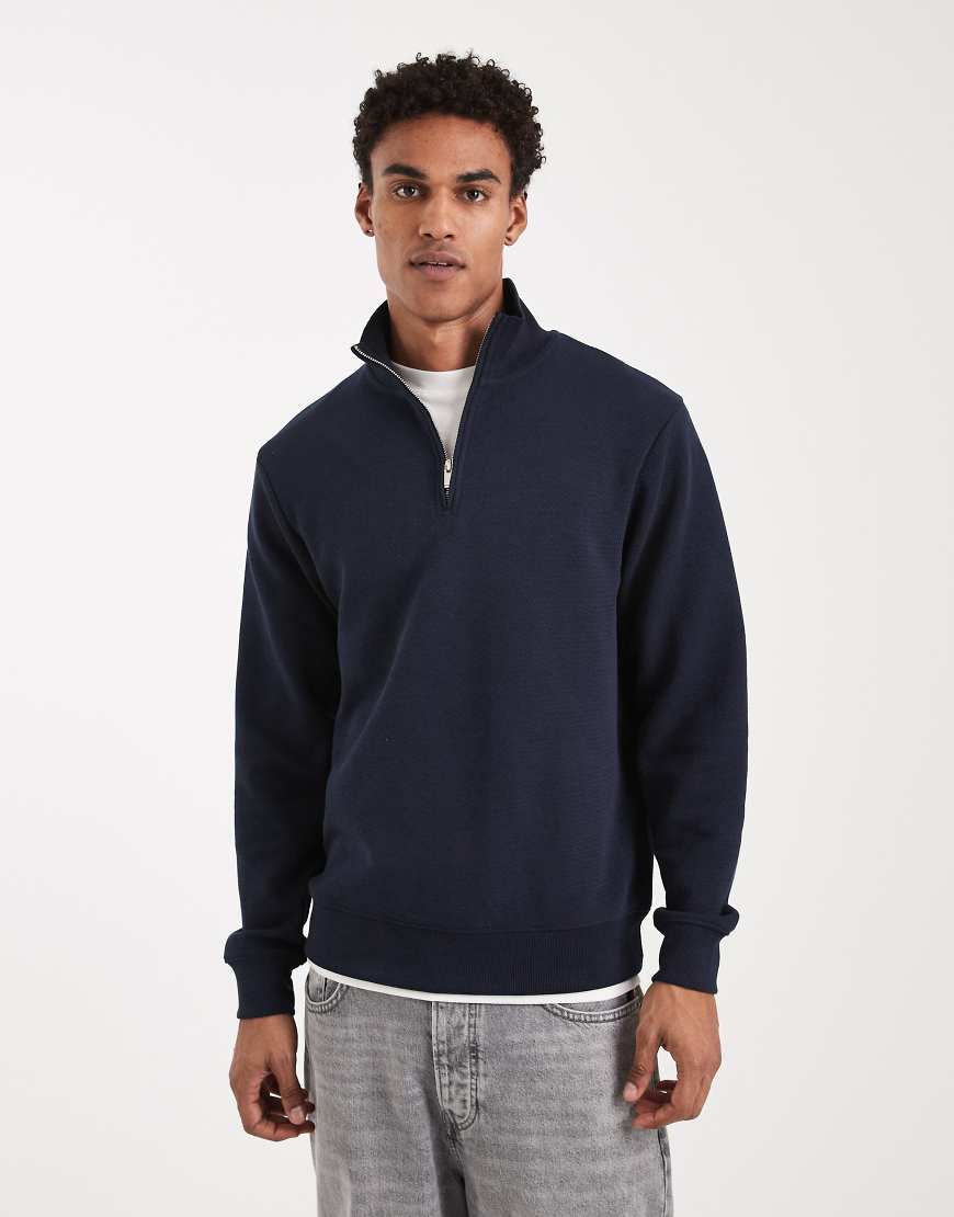 Threadbare - Fleece-Pullover in Marineblau mit kurzem Reißverschluss von Threadbare