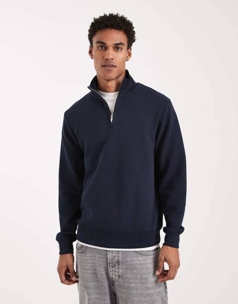 Threadbare - Fleece-Pullover in Marineblau mit kurzem Reißverschluss von Threadbare