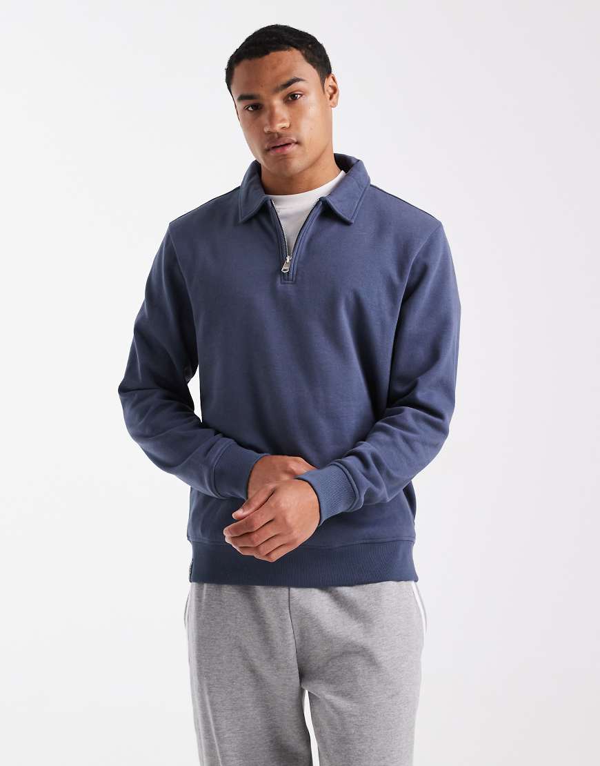 Threadbare - Fleece-Sweatshirt in Blau mit kurzem Reißverschluss von Threadbare