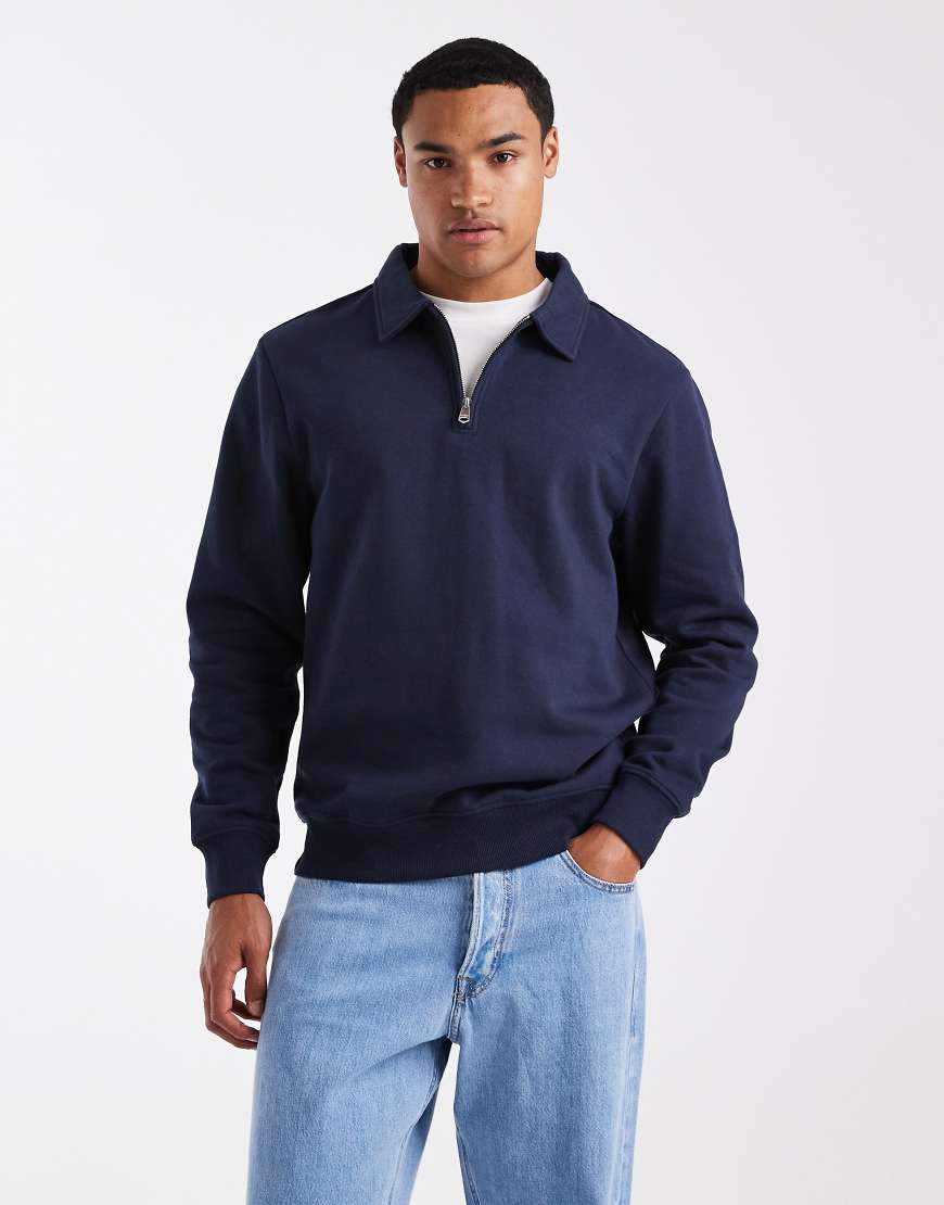 Threadbare - Fleece-Sweatshirt in Marineblau mit kurzem Reißverschluss Threadbare - Fleece-Sweatshirt in Marineblau mit kurzem Reißverschluss von Threadbare