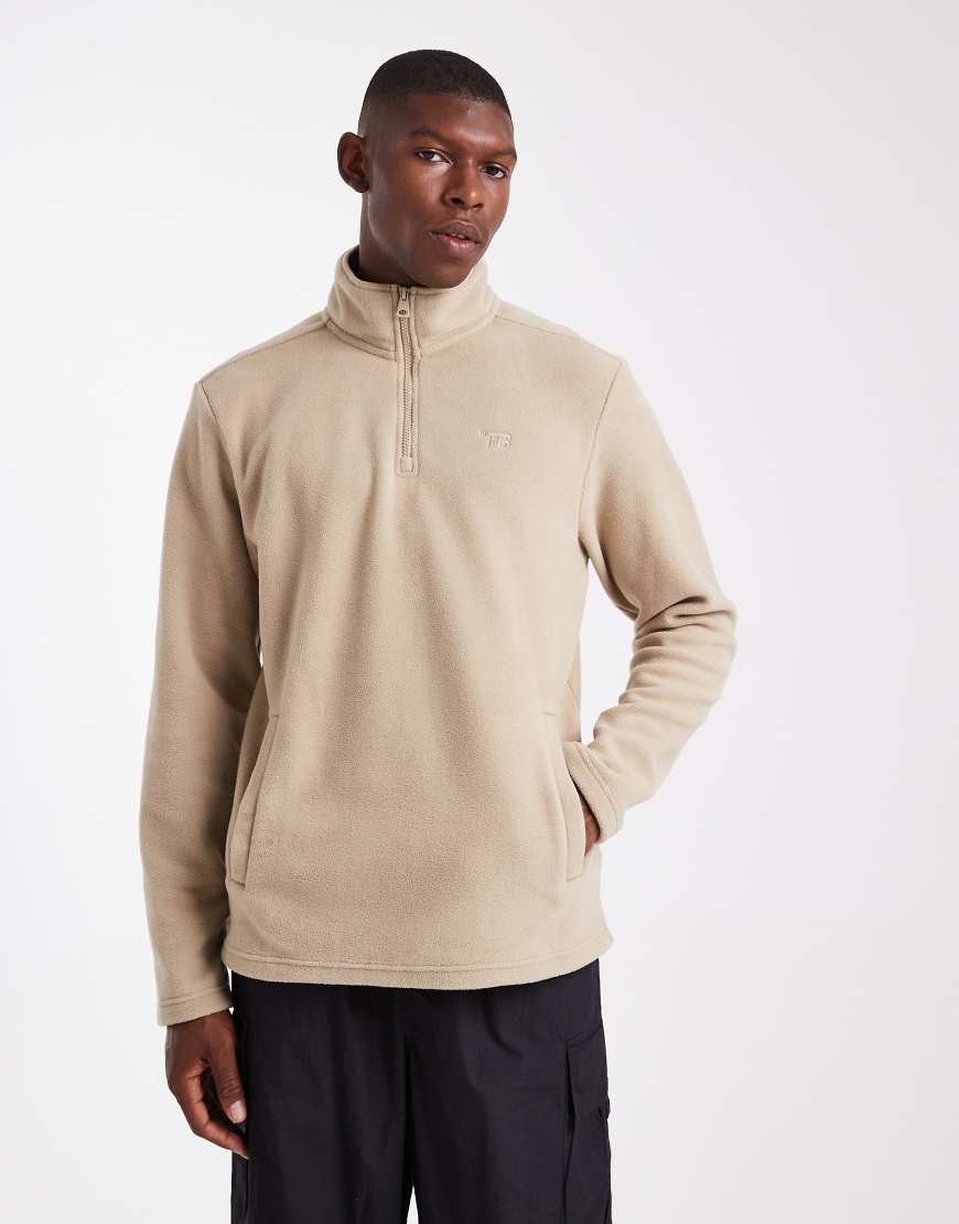 Threadbare - Fleece-Sweatshirt in Steinbeige mit kurzem Reißverschluss-Neutral von Threadbare