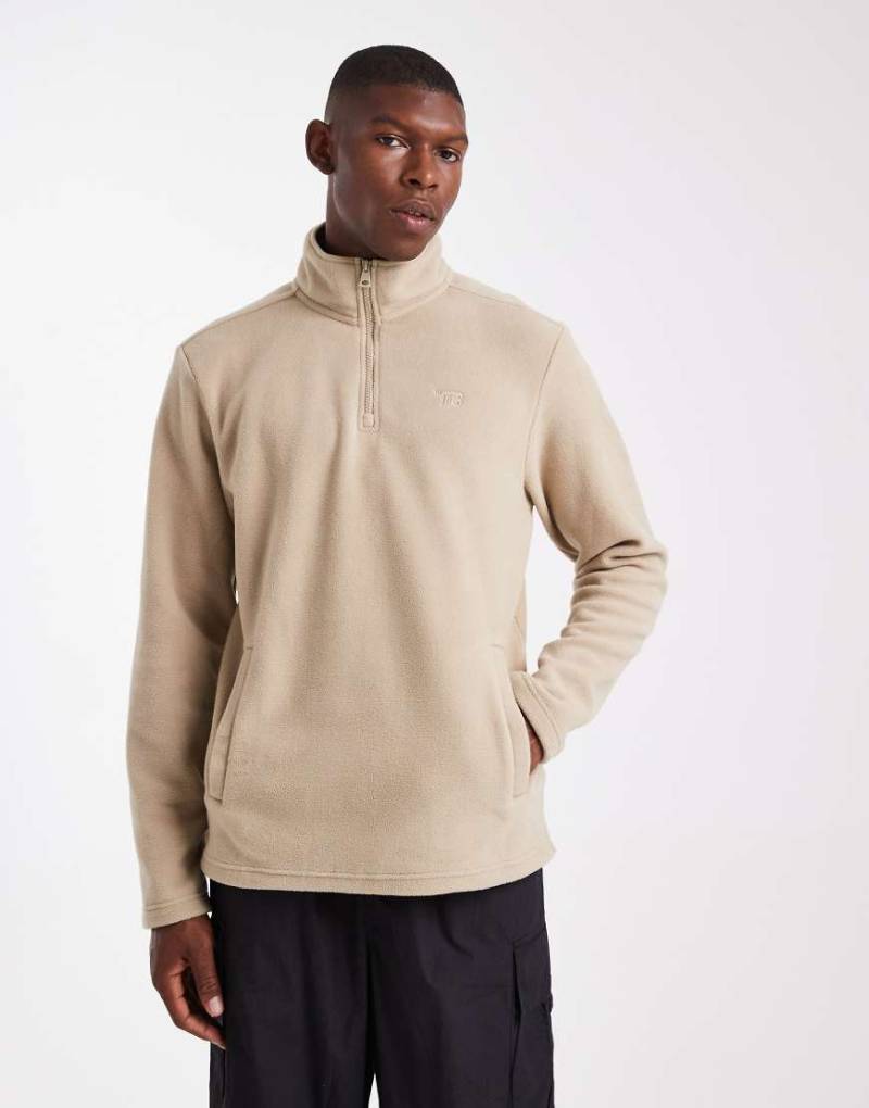 Threadbare - Fleece-Sweatshirt in Steinbeige mit kurzem Reißverschluss-Neutral von Threadbare
