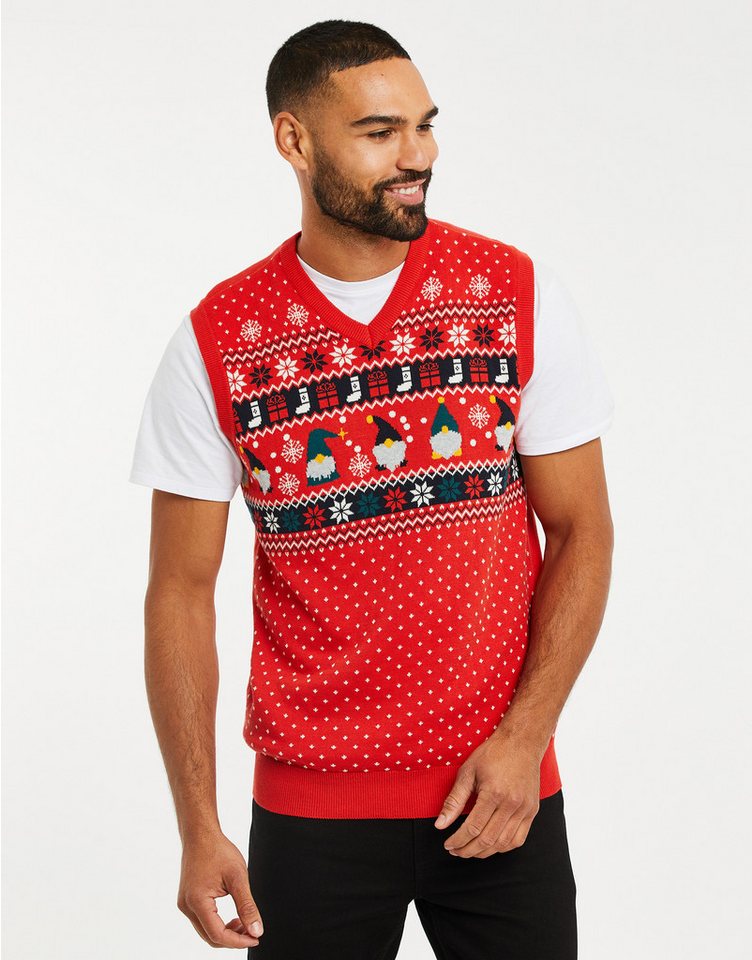 Threadbare Fleeceweste THB Xmas Knitted Vest Montana mit weihnachtlichem Motiv von Threadbare