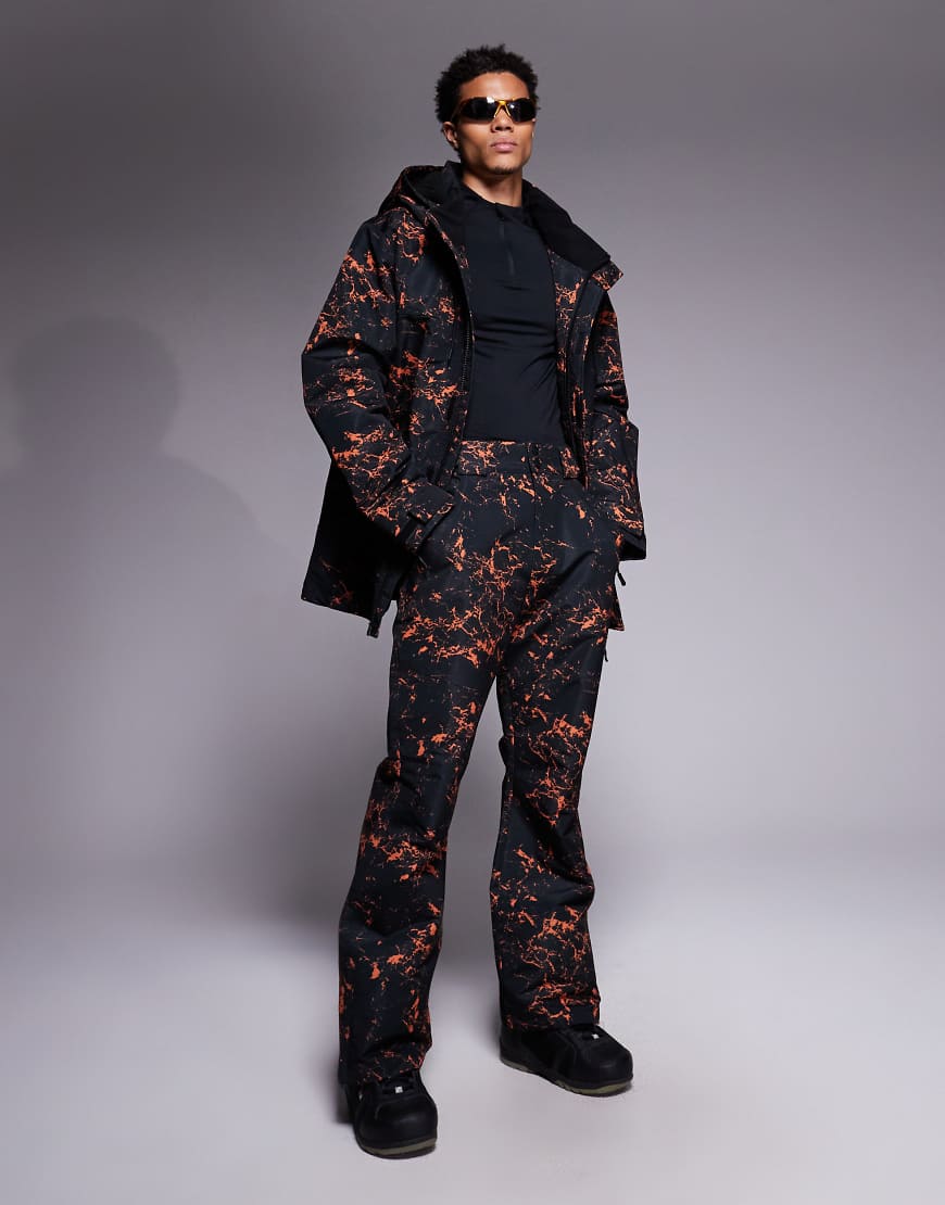 Threadbare - Gemusterte Skihose in Schwarz und Orange von Threadbare