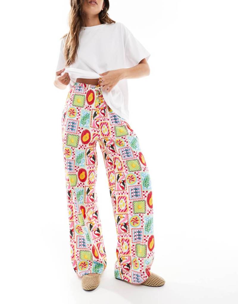 Threadbare - Gerade geschnittene Jersey-Hose mit Postkarten-Print und Kordelzugbund-Bunt von Threadbare