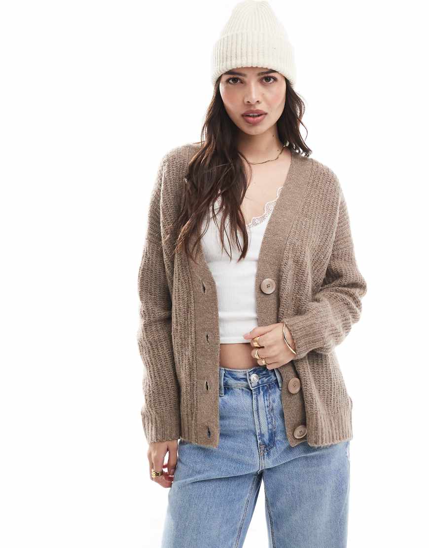 Threadbare - Gerippte Strickjacke in Hellbraun von Threadbare