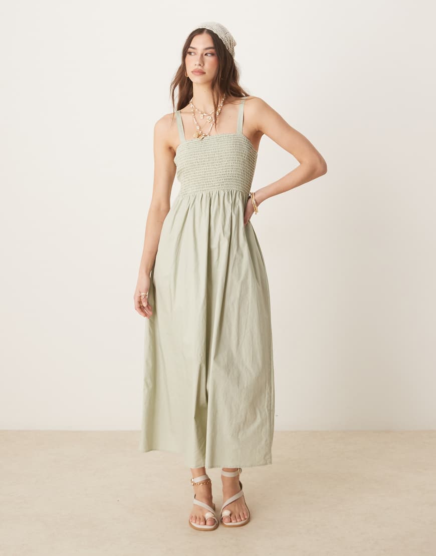 Threadbare - Gesmoktes Riemchen-Maxikleid in Grün von Threadbare