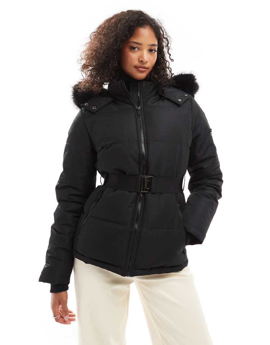 Threadbare - Gesteppte Skijacke in Schwarz mit Kapuze Threadbare - Gesteppte Skijacke in Schwarz mit Kapuze von Threadbare