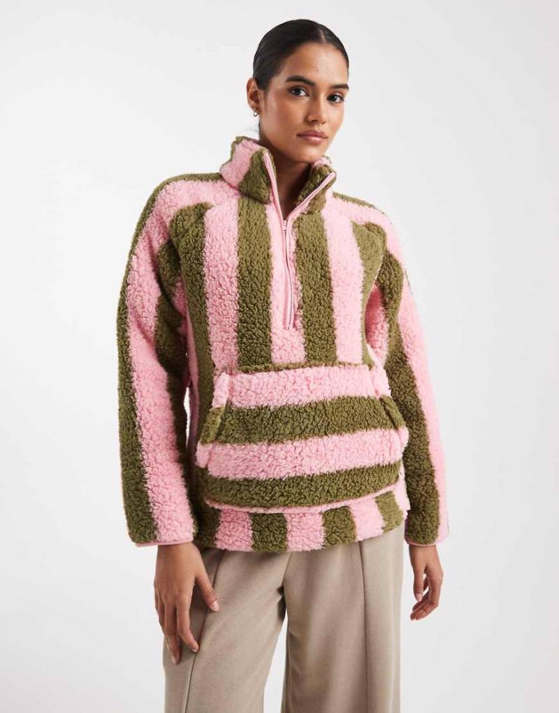 Threadbare - Gestreiftes Lounge-Oberteil in Rosa und Grün mit kurzem Reißverschluss von Threadbare