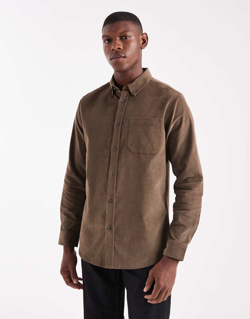 Threadbare - Hemd aus feinem Cord in Braun mit Button-Down-Kragen-Neutral von Threadbare