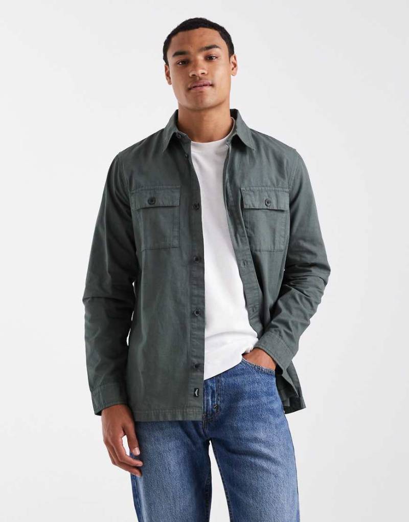Threadbare - Hemdjacke in Dunkelgrün aus Baumwoll-Popeline mit Knopfleiste von Threadbare