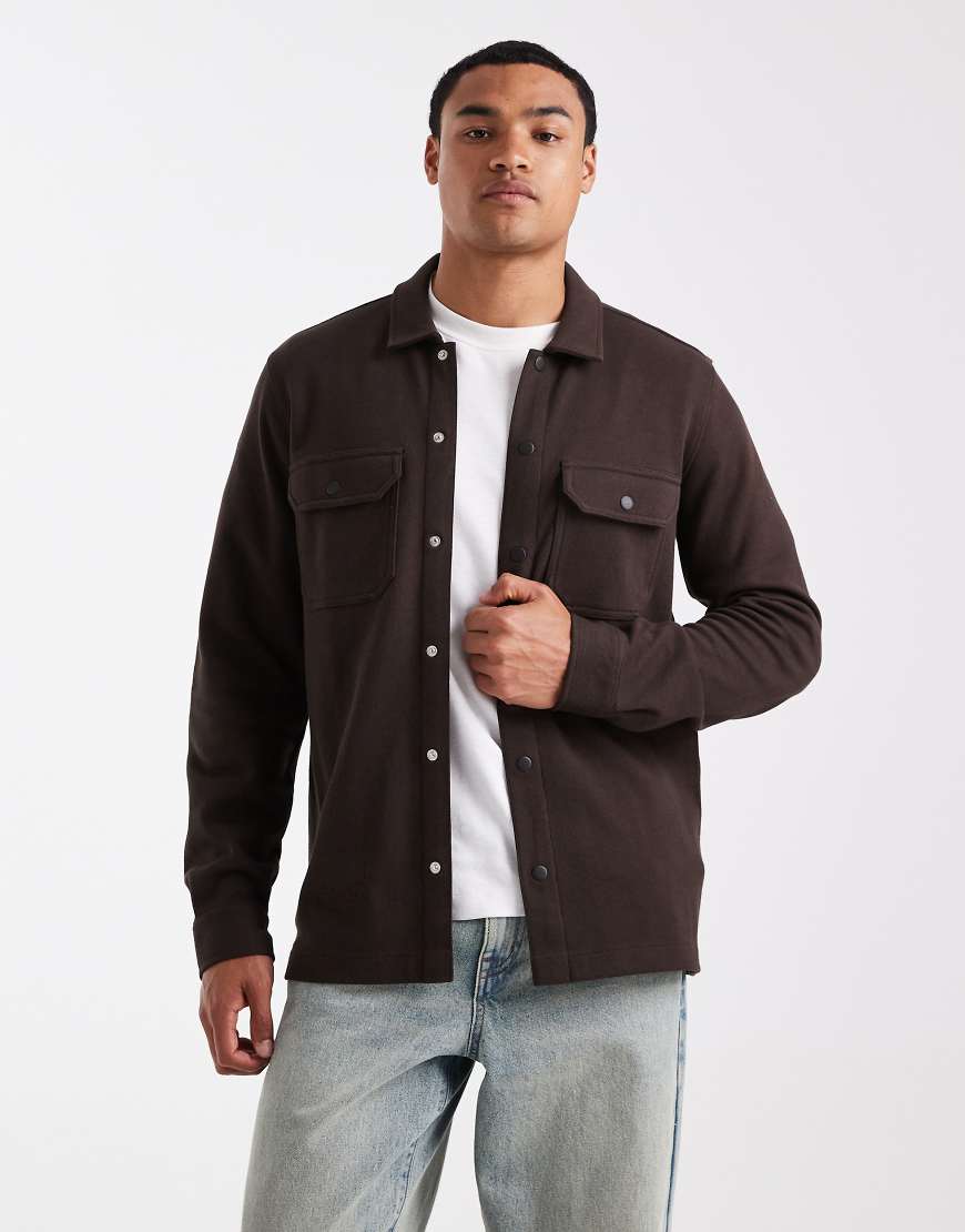 Threadbare - Hemdjacke in Schokobraun mit Knopfleiste und Vordertaschen-Brown von Threadbare