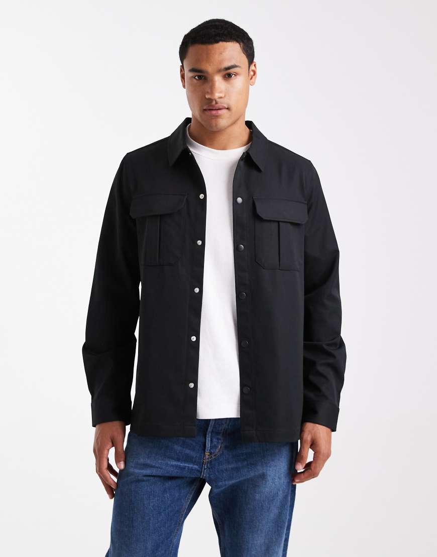 Threadbare - Hemdjacke in Schwarz mit Knopfleiste und Vordertaschen von Threadbare