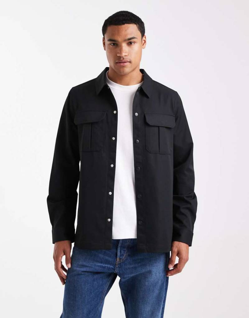 Threadbare - Hemdjacke in Schwarz mit Knopfleiste und Vordertaschen von Threadbare